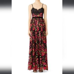 Marchesa Notte Floral Embroidered Lace Mesh Gown In Black Women's 0